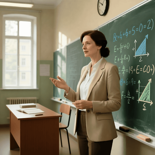 Преподаватель СПО у доски: курсы переподготовки для работы в колледже