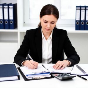 Контрактный управляющий по 44-ФЗ ведет расчеты и работает с документацией государственных закупок.